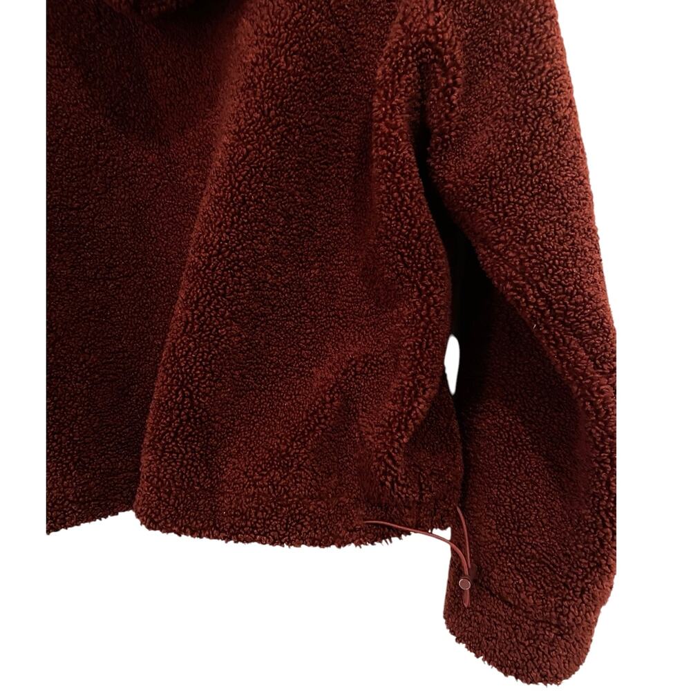 Vince Cozy Pullover Hoodie Small Red Maroon Faux Sherpa Teddy Cropped Sweatshirt - Picture 8 of 16